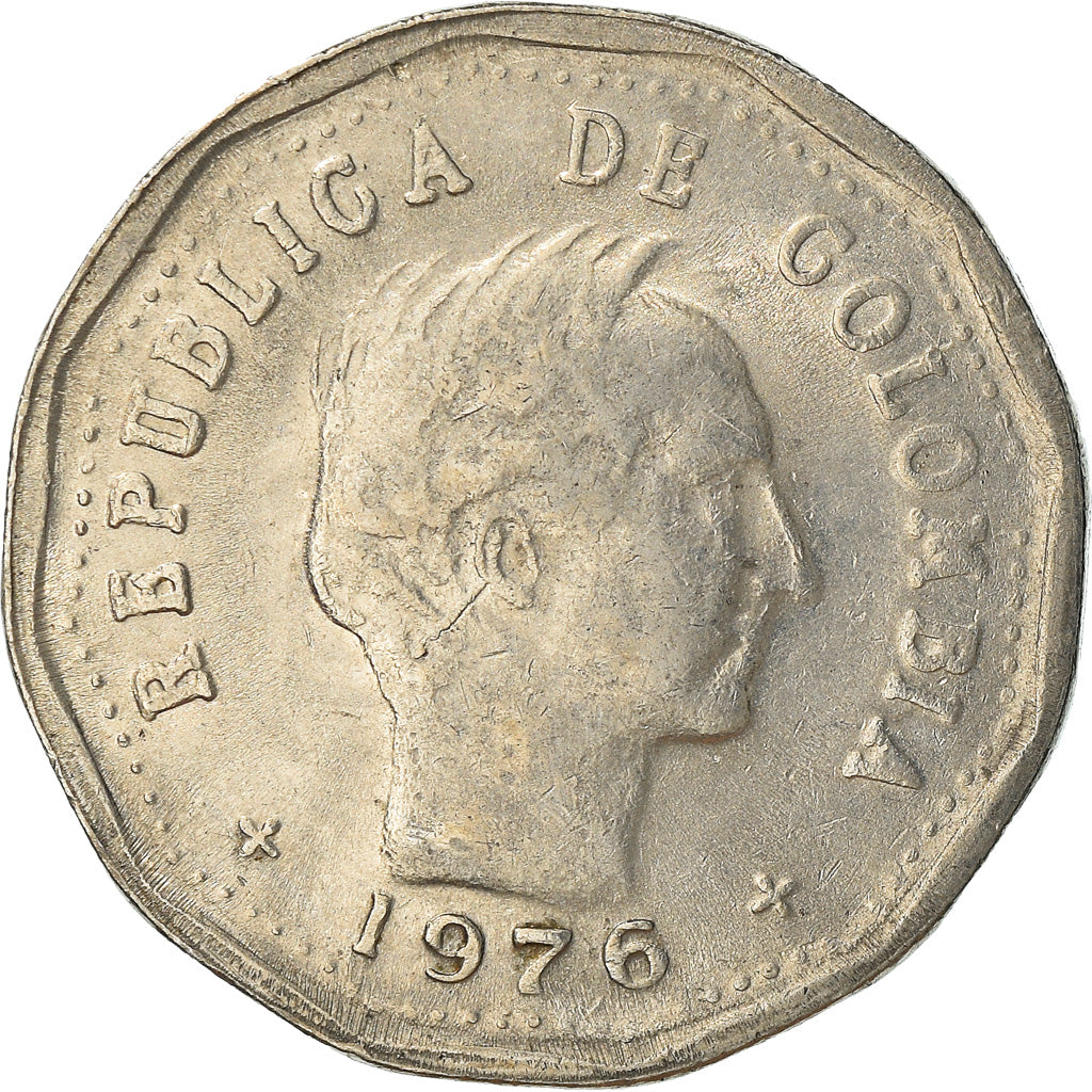 Moneda, Colombia, 50 Centavos, 1976, MBC, Níquel recubierto de acero, KM:244.1