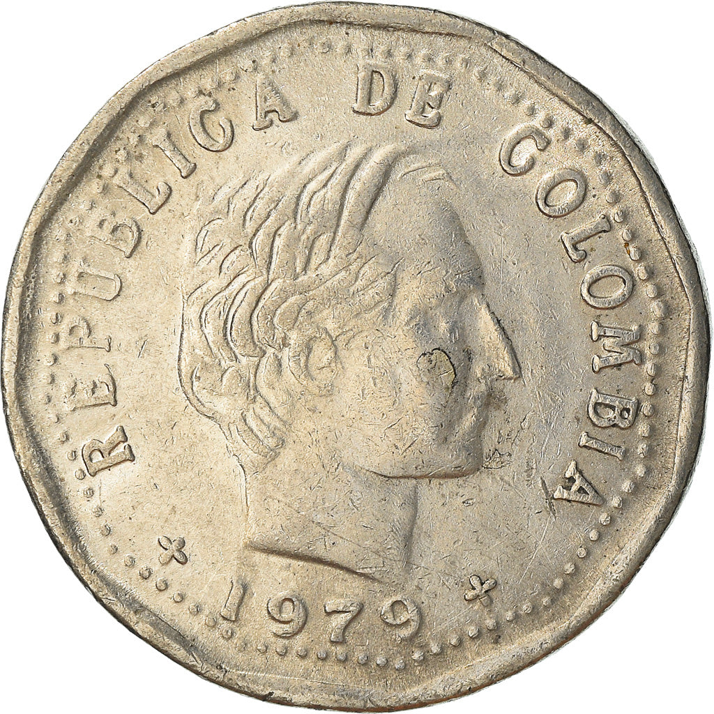 Moneda, Colombia, 50 Centavos, 1979, MBC, Níquel recubierto de acero, KM:244.2