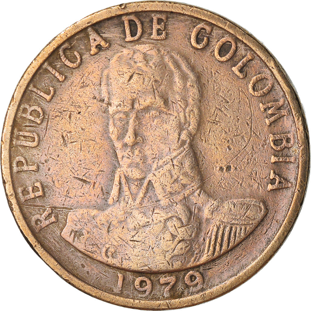 Moneta, Colombia, 2 Pesos, 1979, MB, Bronzo, KM:263