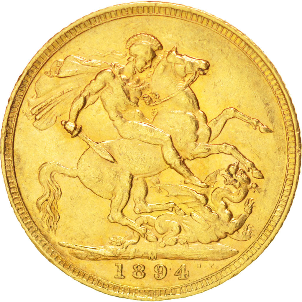 GREAT BRITAIN, Sovereign, 1894, KM #785, AU(55-58), Gold, 8.00