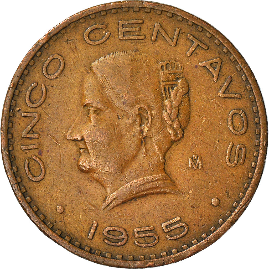 Coin, Mexico, 5 Centavos, 1955, Mexico City, VF(30-35), Bronze, KM:424