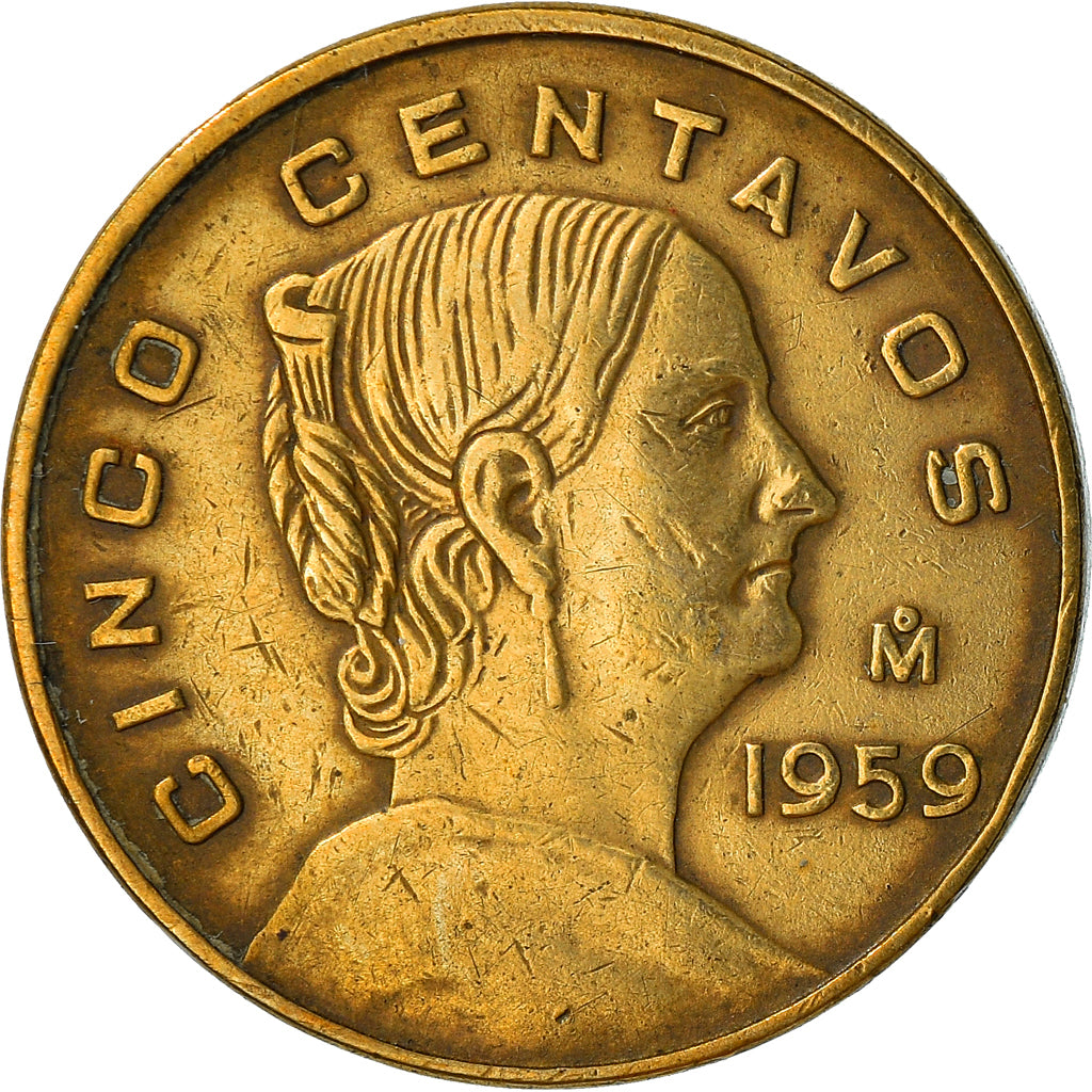 Coin, Mexico, 5 Centavos, 1959, Mexico City, VF(30-35), Brass, KM:426
