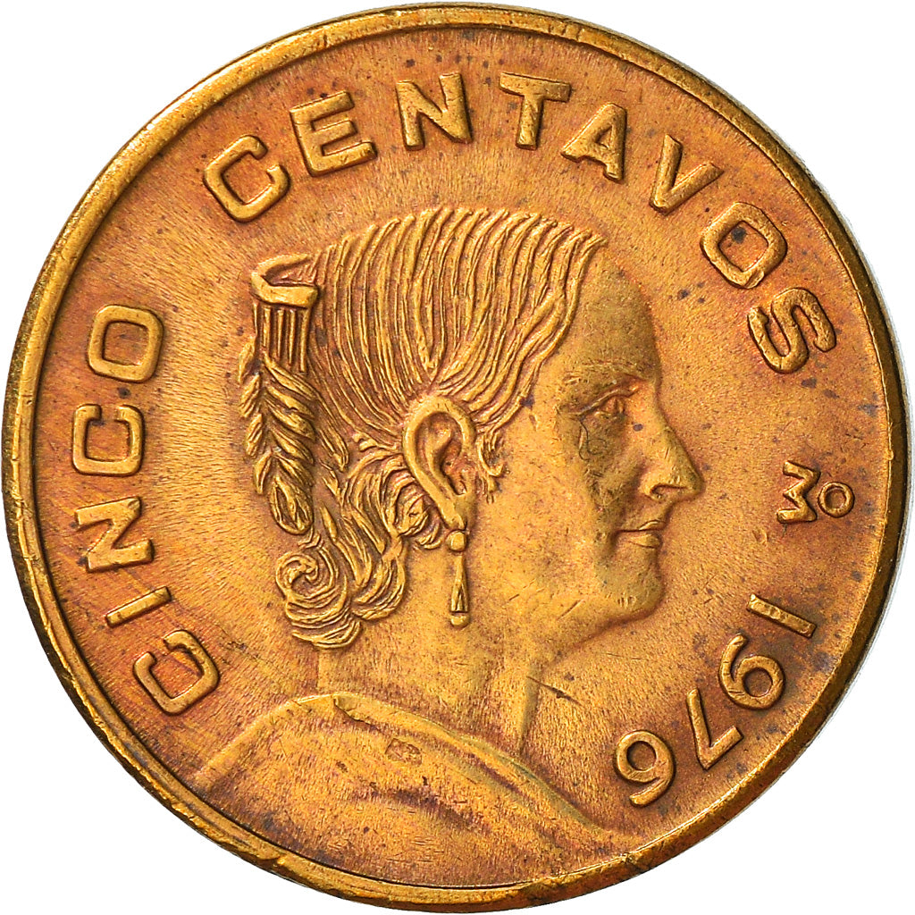 Moneta, Messico, 5 Centavos, 1976, BB+, Ottone, KM:427