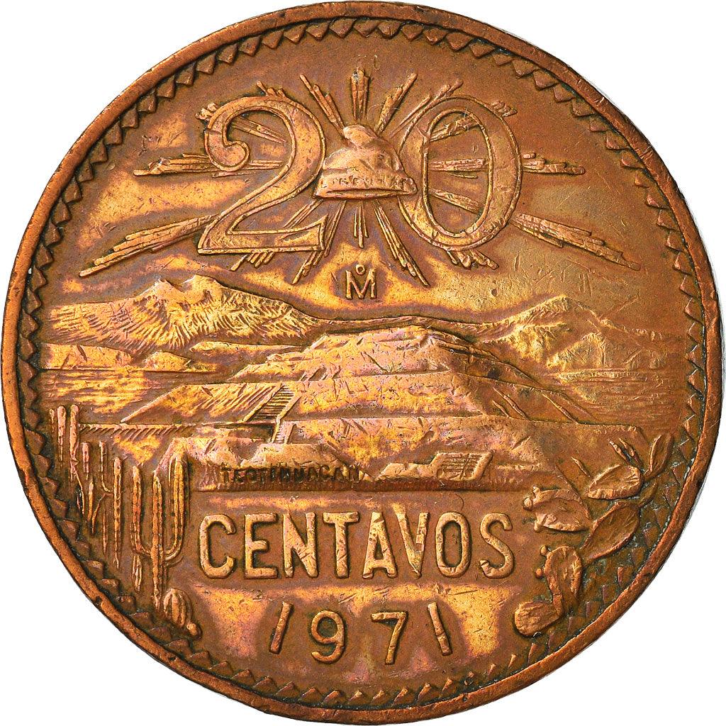 Moeda, México, 20 Centavos, 1971, Mexico City, VF(30-35), Bronze, KM:440