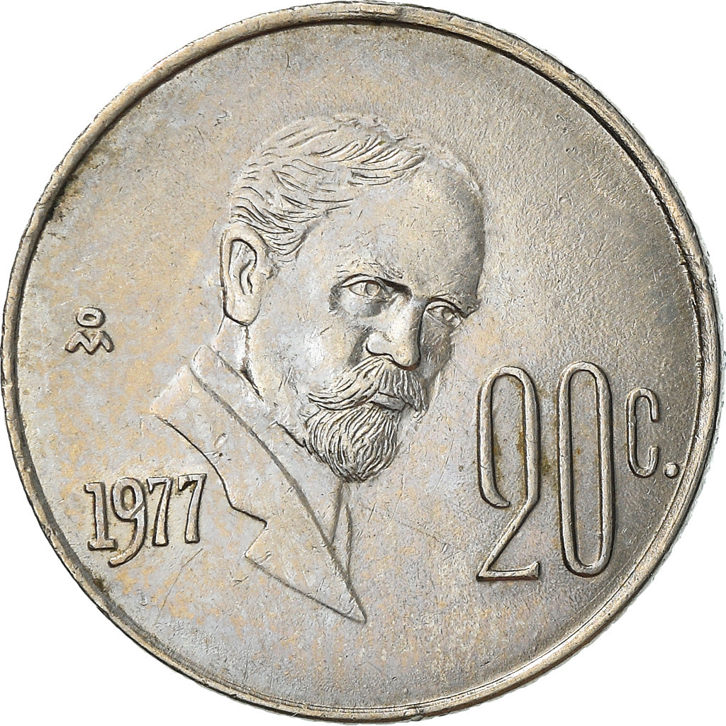 Coin, Mexico, 20 Centavos, 1977, Mexico City, VF(30-35), Copper-nickel, KM:442