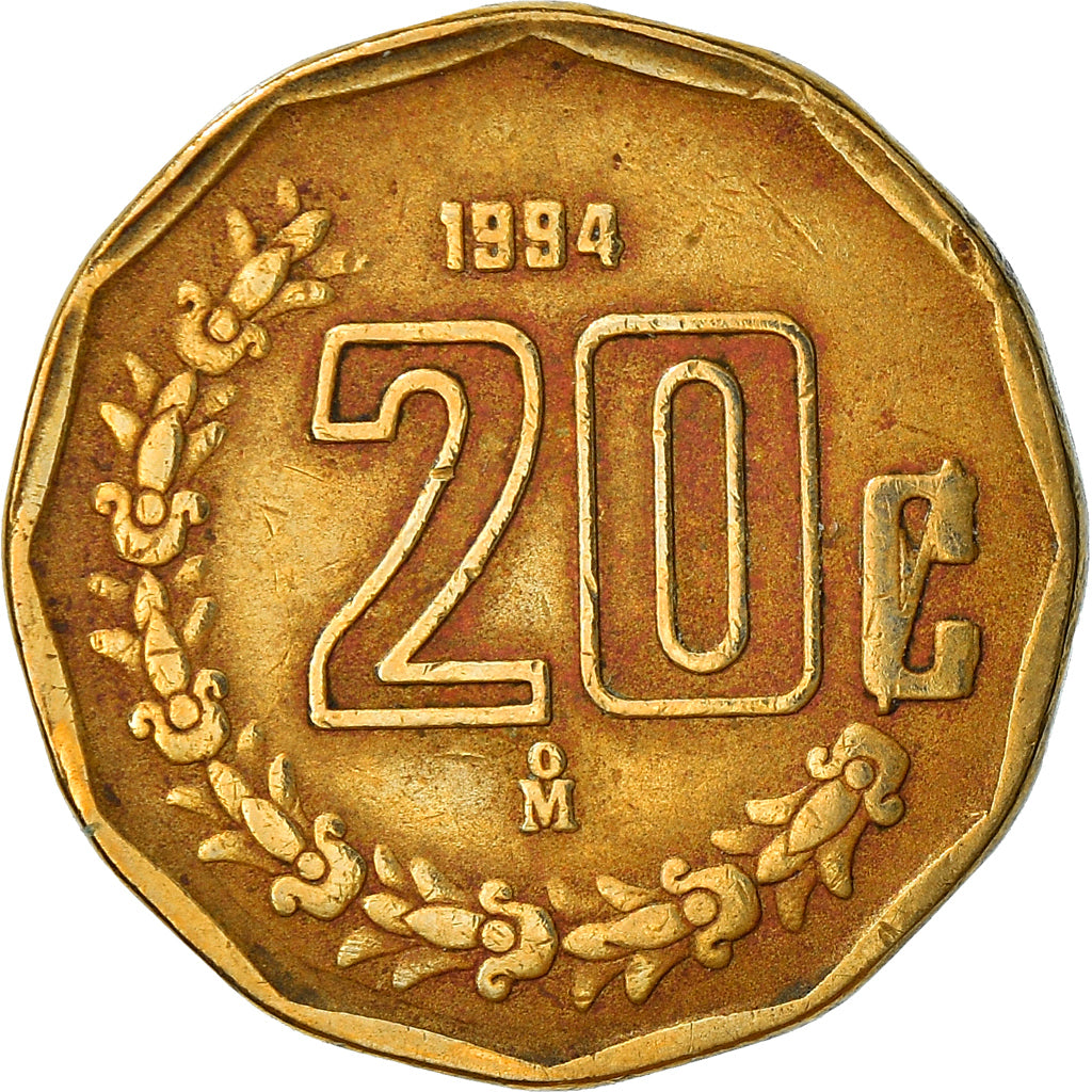 Coin, Mexico, 20 Centavos, 1994, Mexico City, VF(30-35), Aluminum-Bronze, KM:548