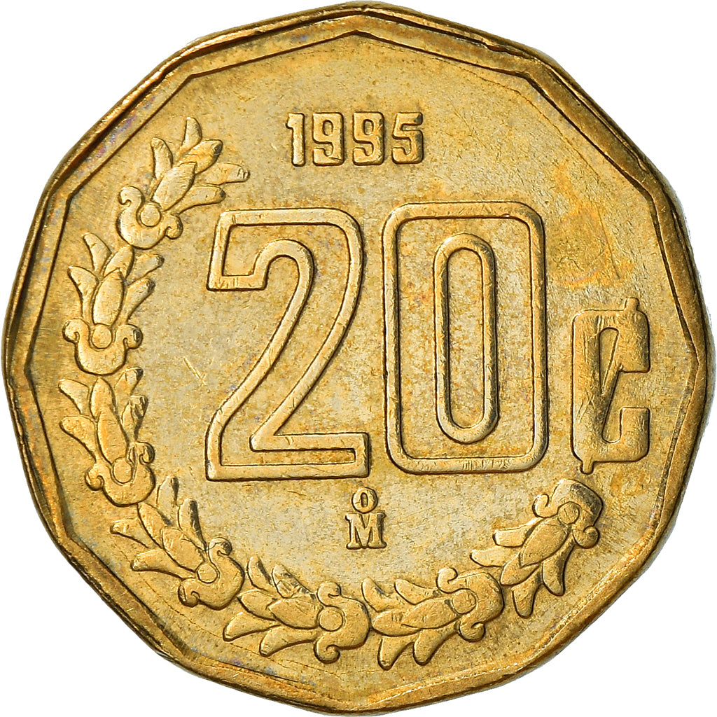 Moneda, México, 20 Centavos, 1995, Mexico City, MBC+, Aluminio - bronce, KM:548