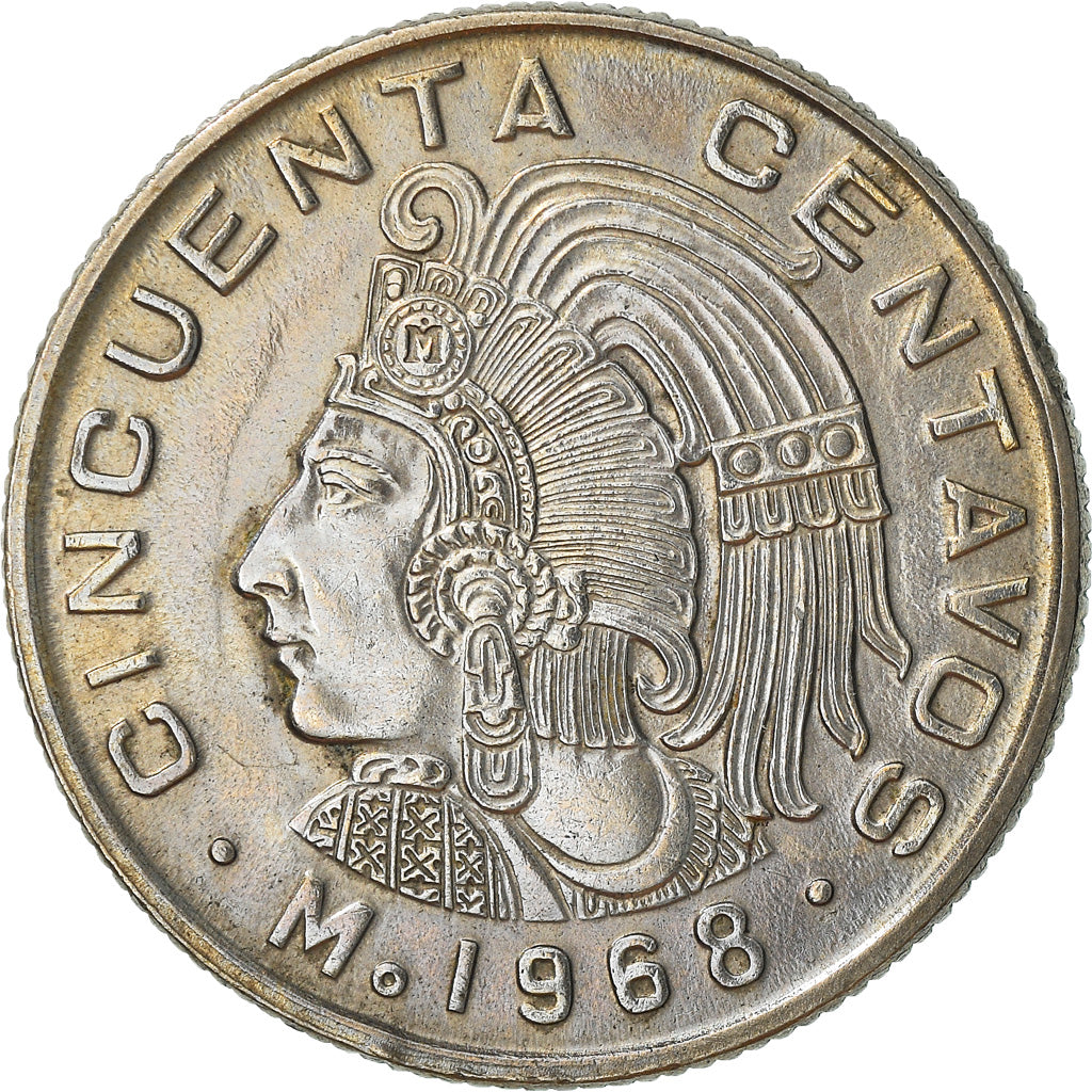 Moneda, México, 50 Centavos, 1968, Mexico City, MBC+, Cobre - níquel, KM:451