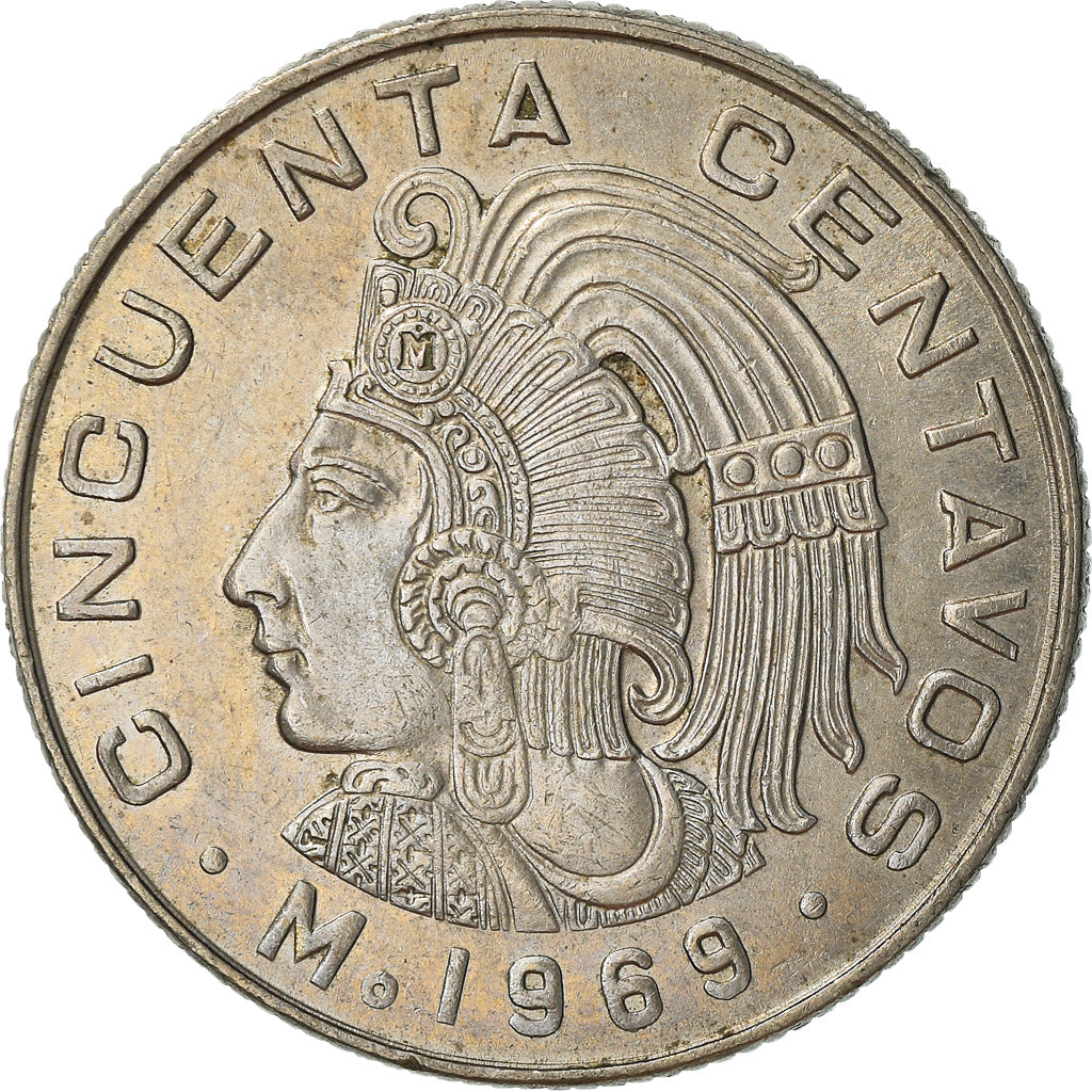Moneda, México, 50 Centavos, 1969, Mexico City, MBC+, Cobre - níquel, KM:451
