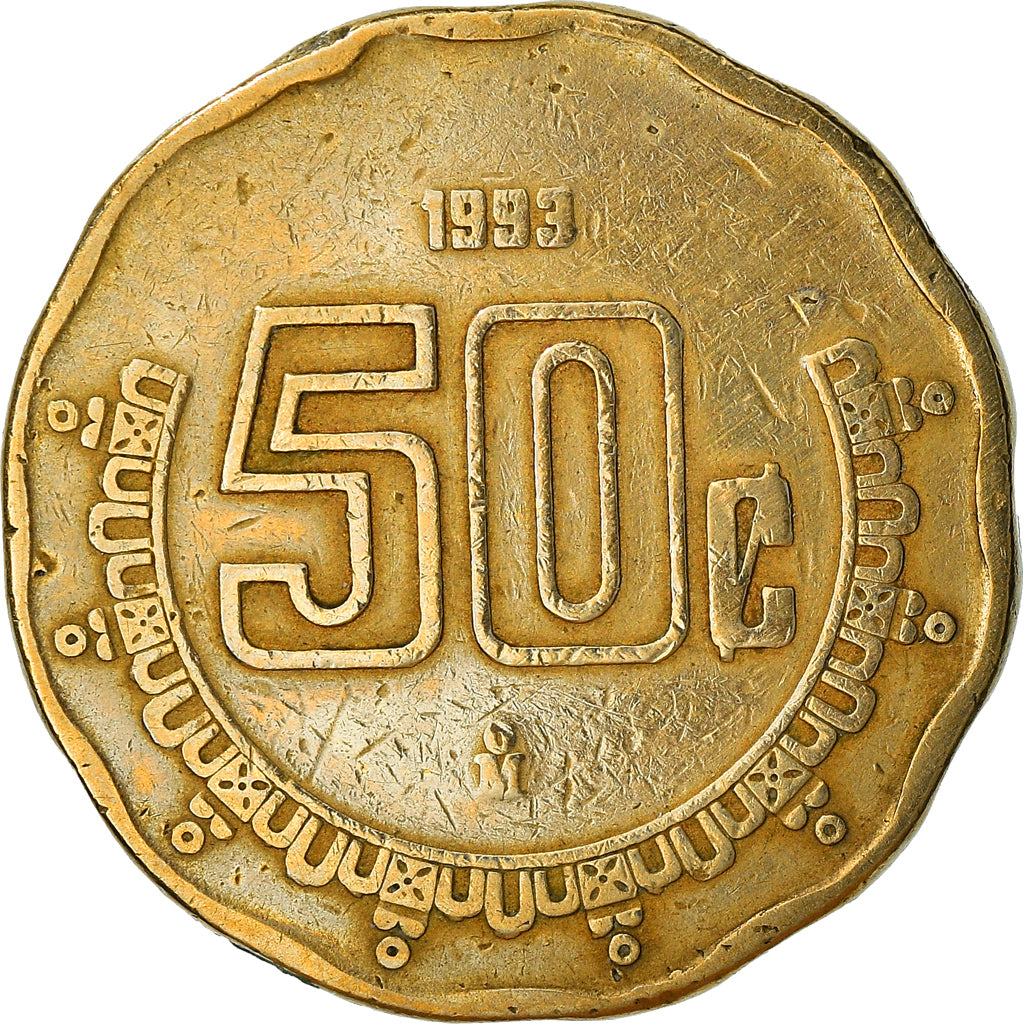 Moneda, México, 50 Centavos, 1993, Mexico City, BC+, Aluminio - bronce, KM:549
