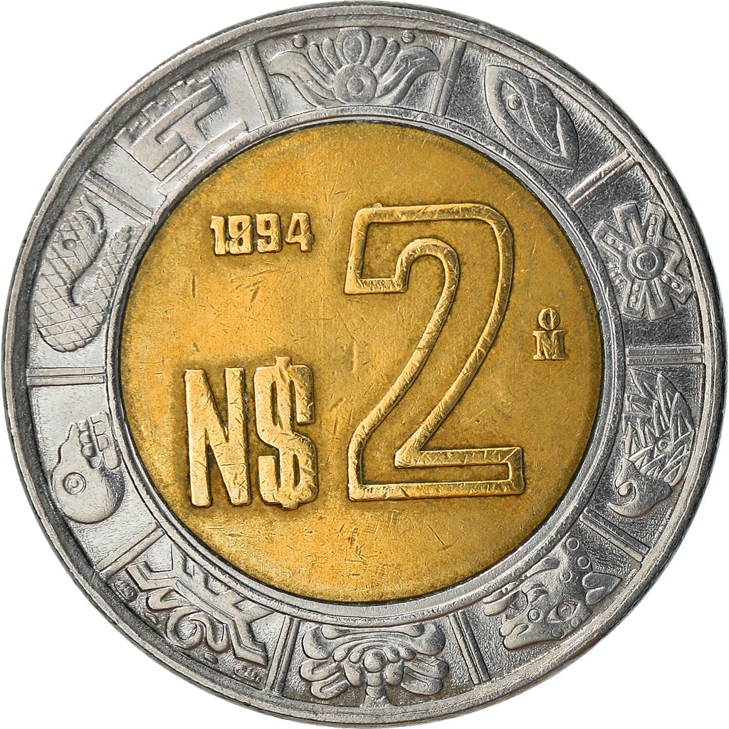 Moneta, Mexico, 2 Nuevo Pesos, 1994, Mexico City, AU(50-53), Bimetaliczny