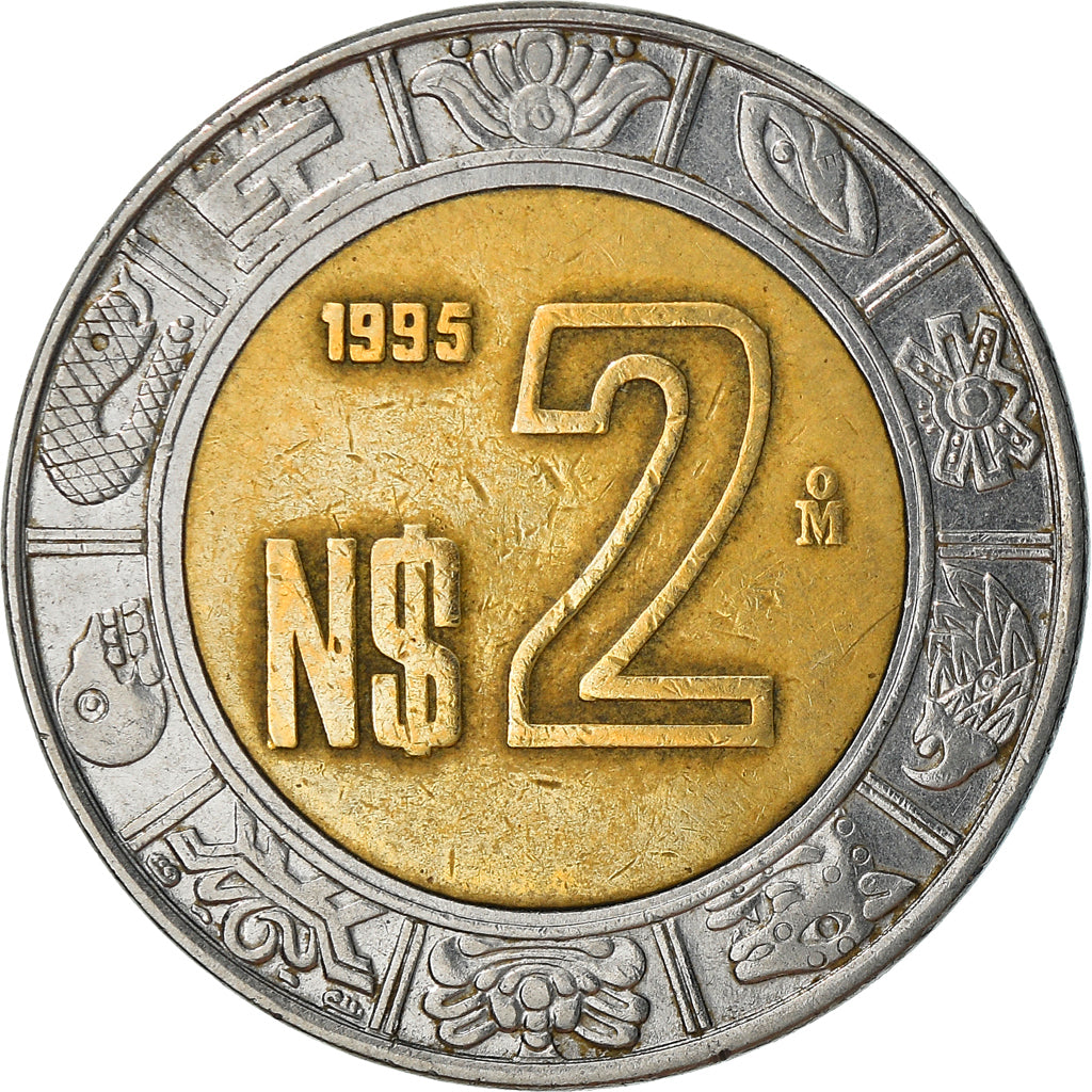 Moneda, México, 2 Nuevo Pesos, 1995, Mexico City, BC+, Bimetálico, KM:551