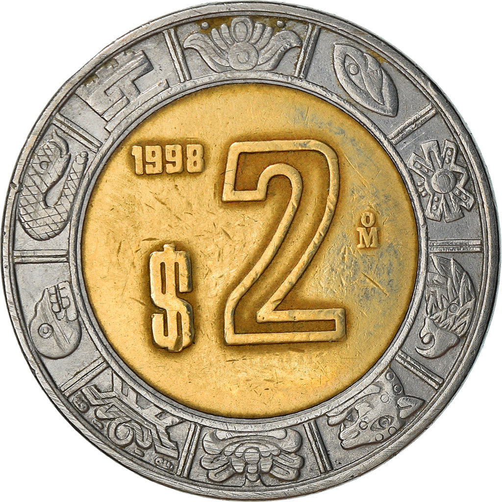 Coin, Mexico, 2 Pesos, 1998, Mexico City, VF(30-35), Bi-Metallic, KM:604