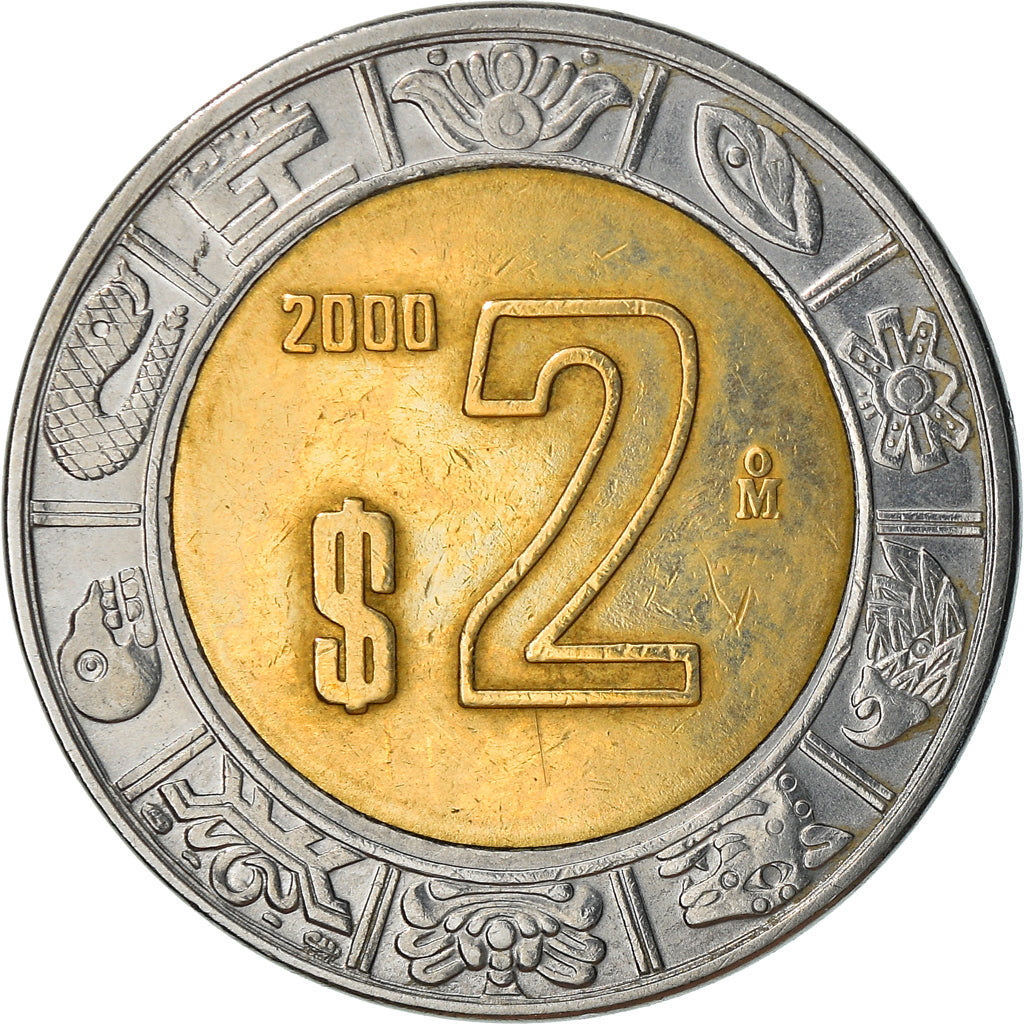 Munten, Mexico, 2 Pesos, 2000, Mexico City, FR+, Bi-Metallic, KM:604