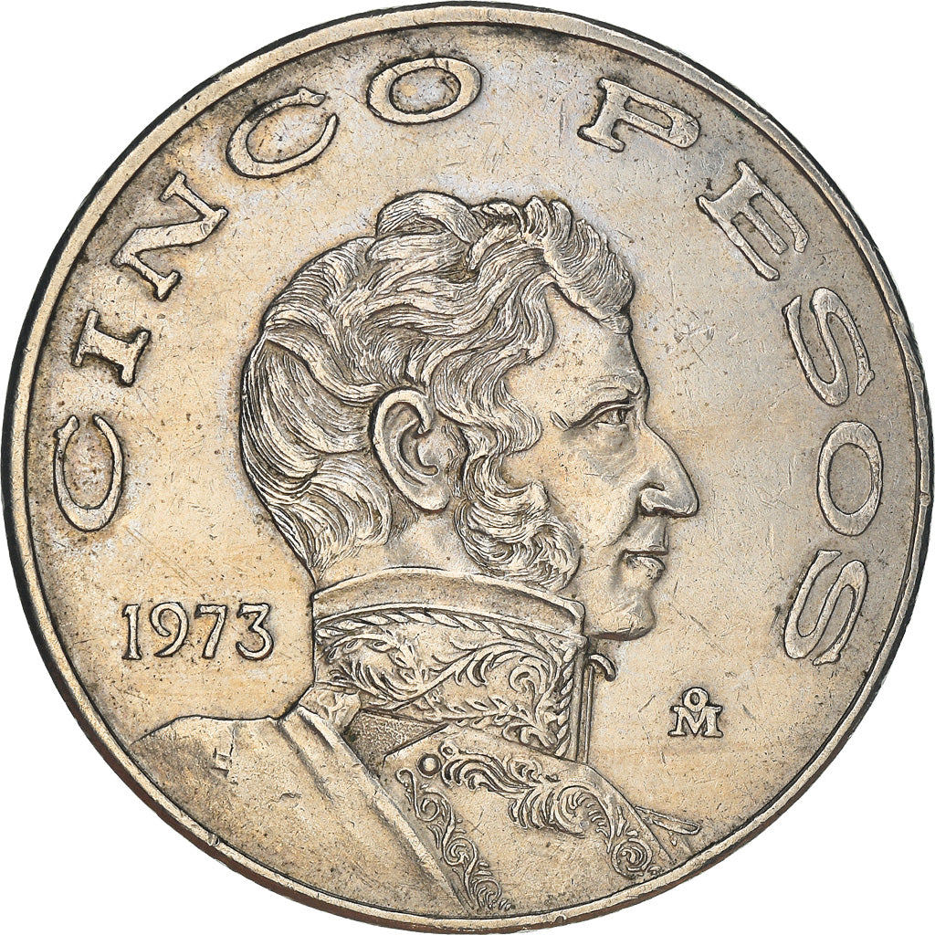 Moneda, México, 5 Pesos, 1973, Mexico City, BC+, Cobre - níquel, KM:472