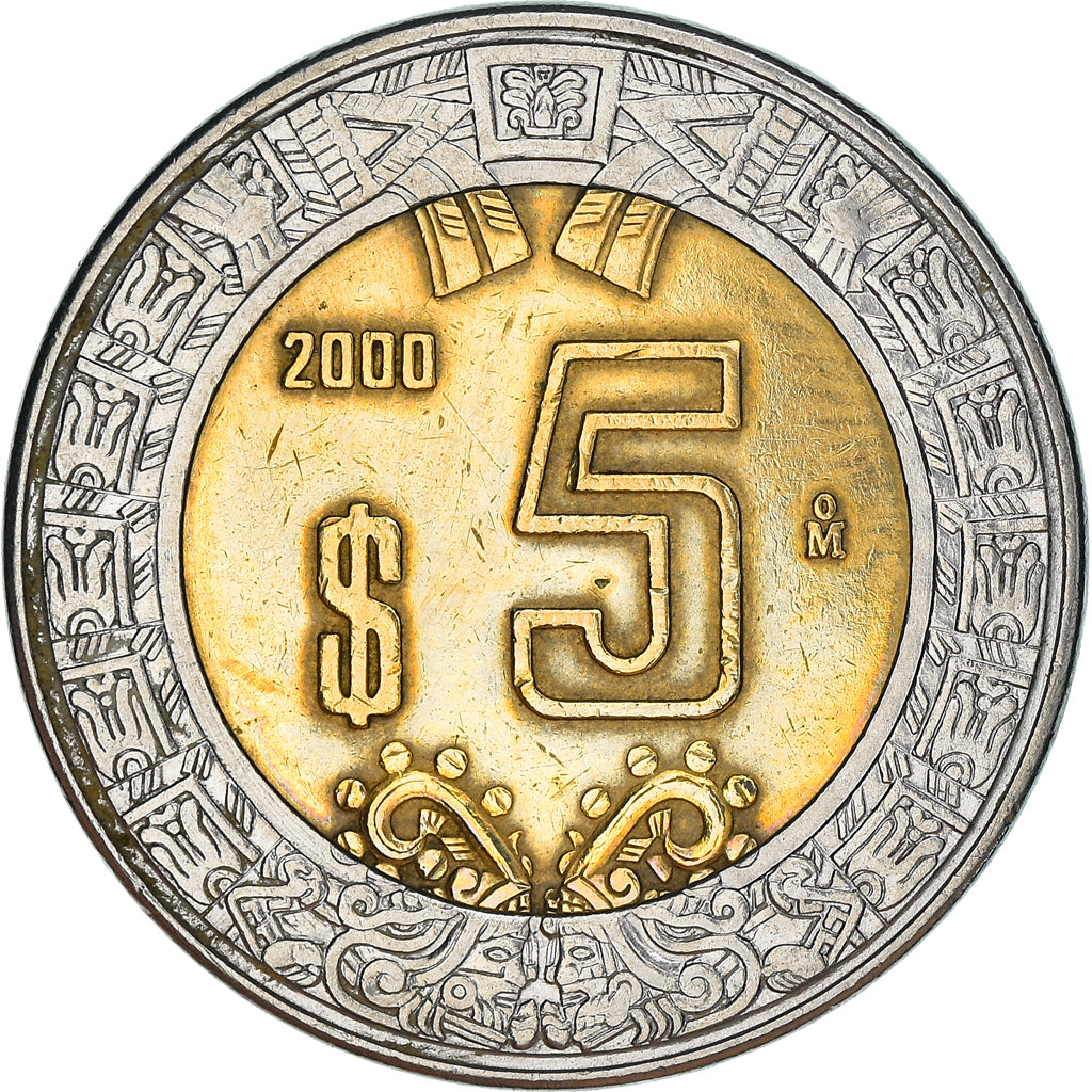 Moneda, México, 5 Pesos, 2000, Mexico City, MBC, Bimetálico, KM:605
