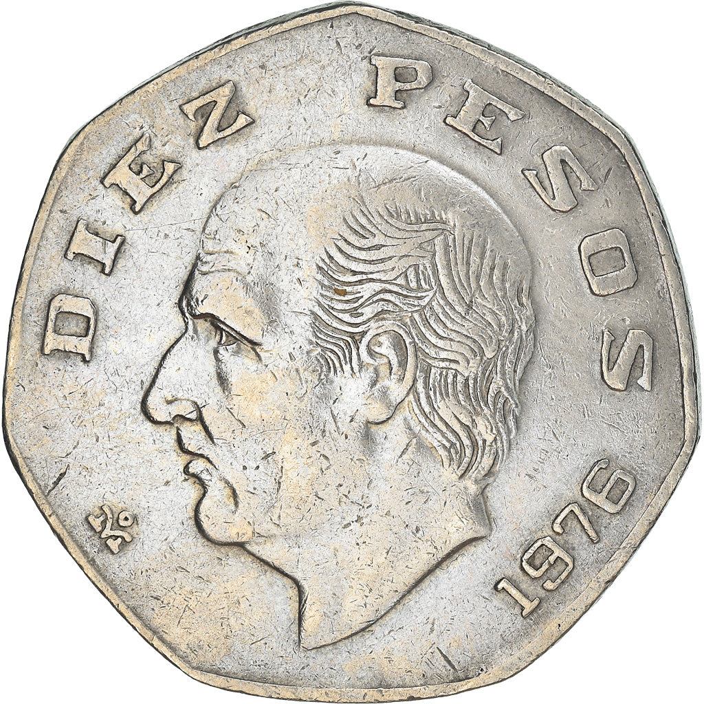 Moneda, México, 10 Pesos, 1976, Mexico City, BC+, Cobre - níquel, KM:477.1