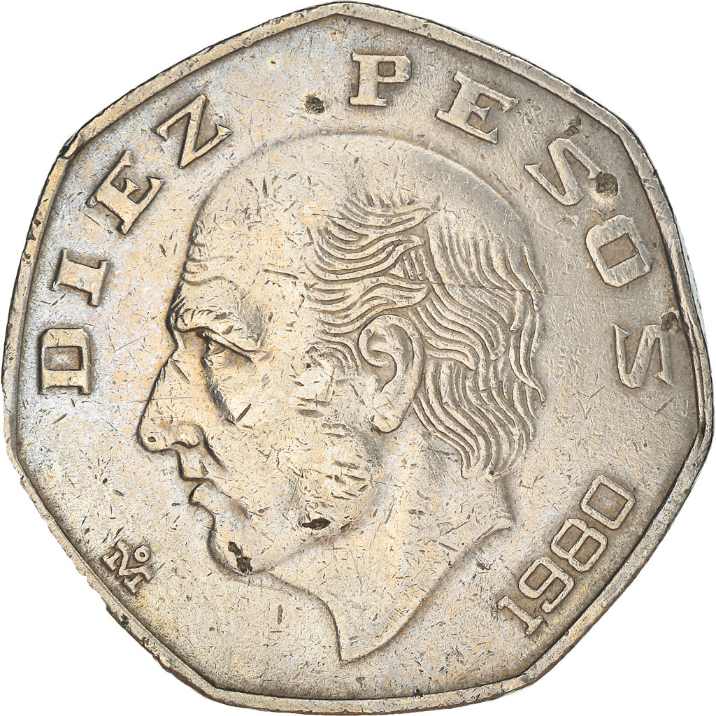 Moneda, México, 10 Pesos, 1980, Mexico City, BC+, Cobre - níquel, KM:477.2
