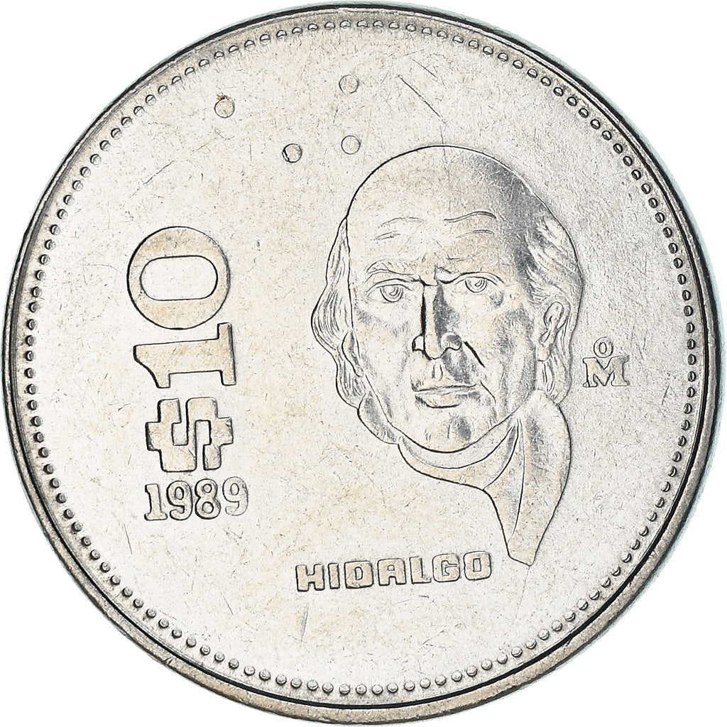 Moneda, México, 10 Pesos, 1989, Mexico City, MBC+, Acero inoxidable, KM:512