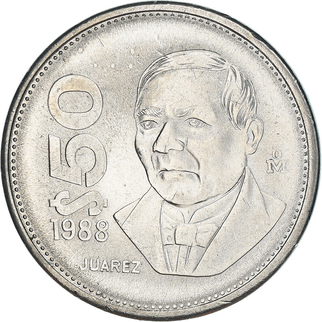 Munten, Mexico, 50 Pesos, 1988, Mexico City, PR, Stainless Steel, KM:495a