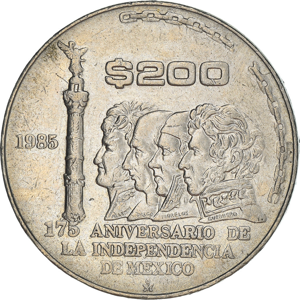 Moneda, México, 200 Pesos, 1985, Mexico City, MBC+, Cobre - níquel, KM:509
