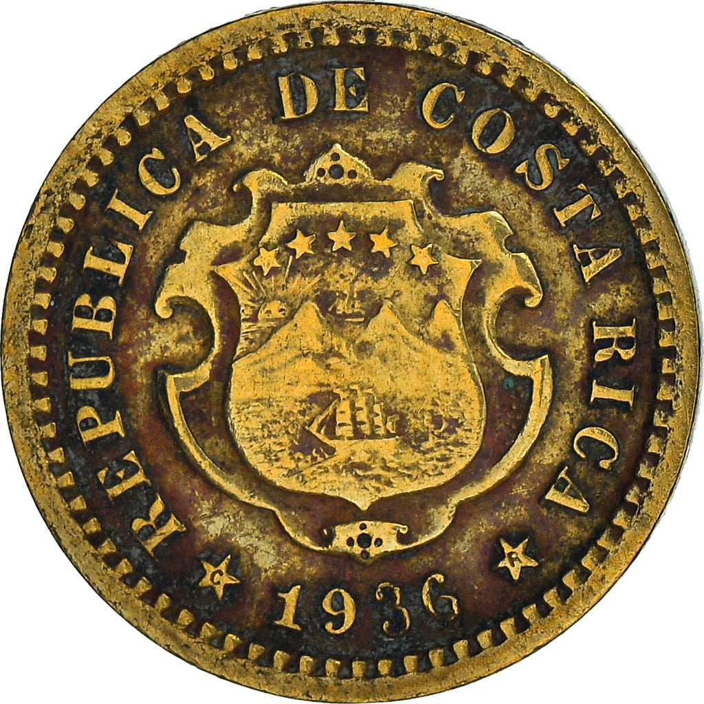 Moneda, Costa Rica, 5 Centimos, 1936, BC+, Latón, KM:151