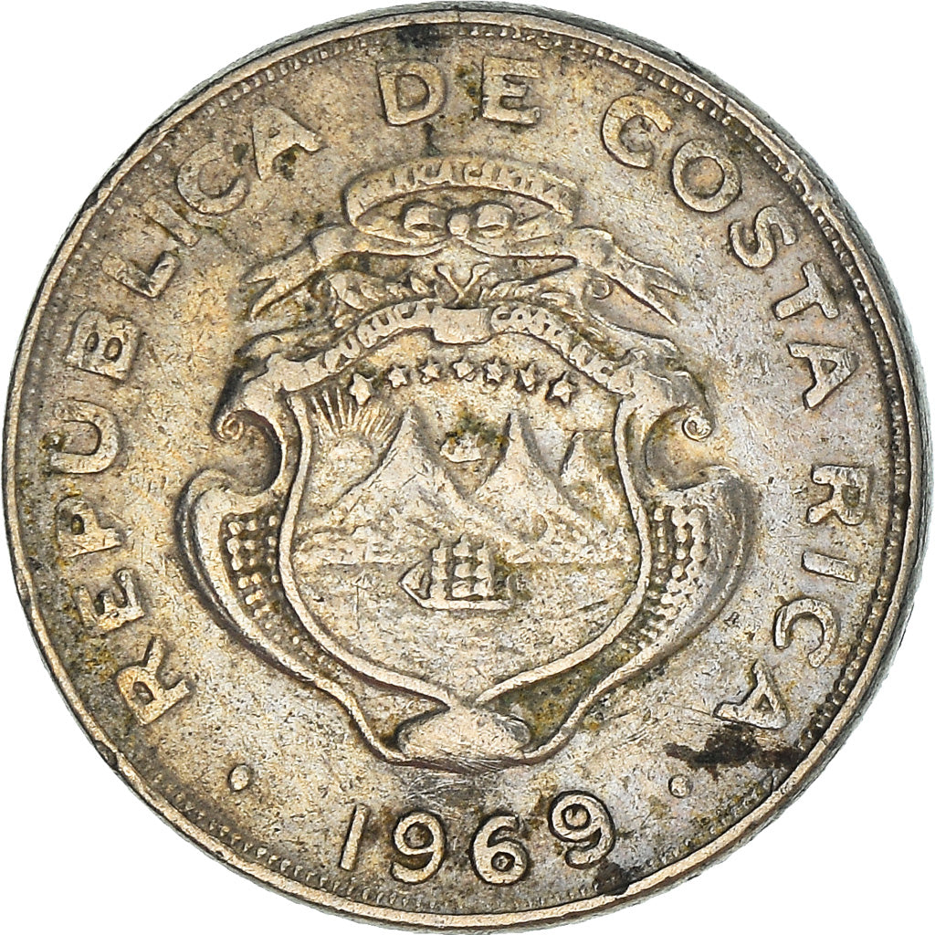 Munten, Costa Rica, 5 Centimos, 1969, FR+, Copper-nickel, KM:184.2