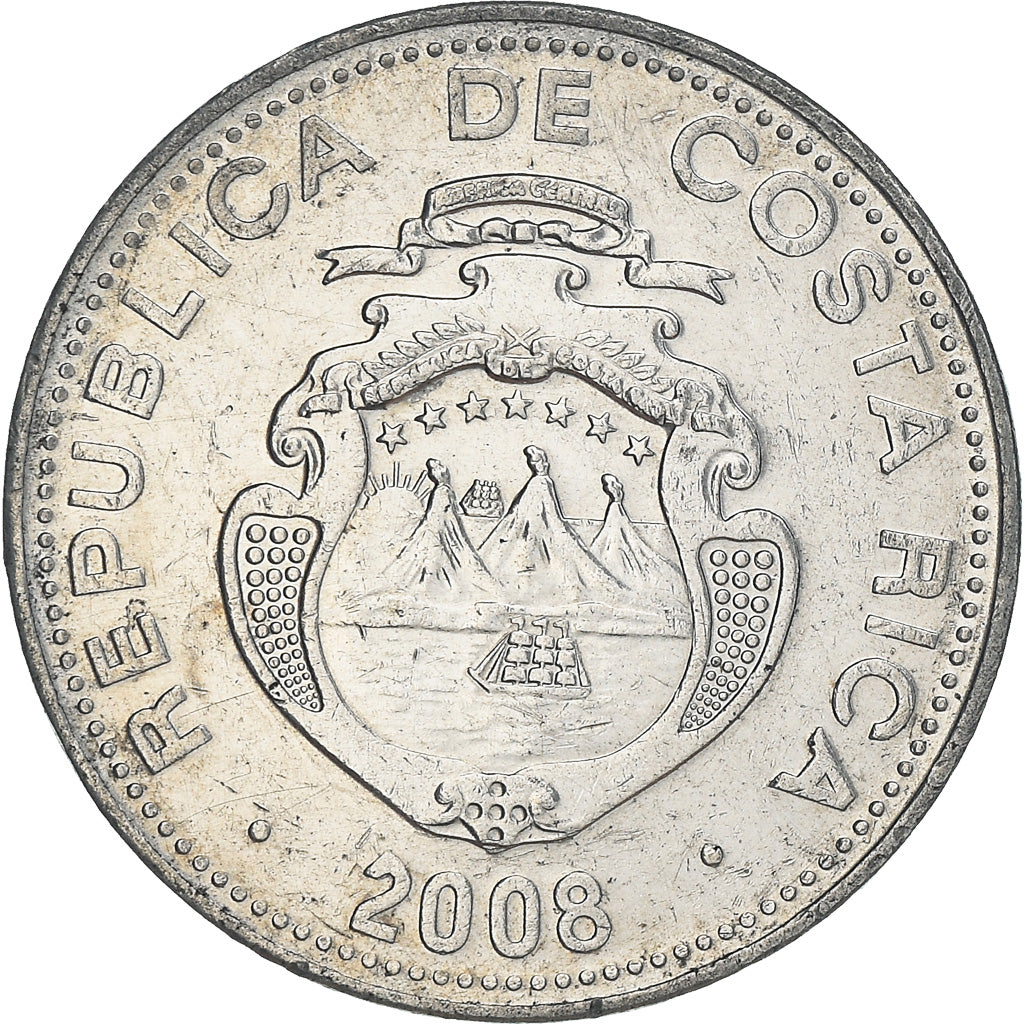 Moneta, Costa Rica, 5 Colones, 2008, BB+, Alluminio, KM:227b