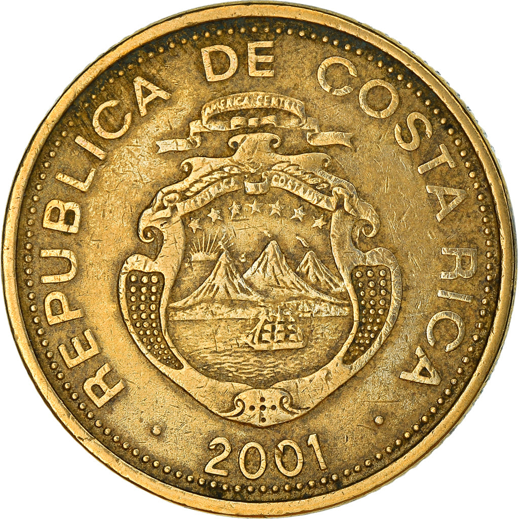 Coin, Costa Rica, 25 Colones, 2001, EF(40-45), Brass, KM:229A