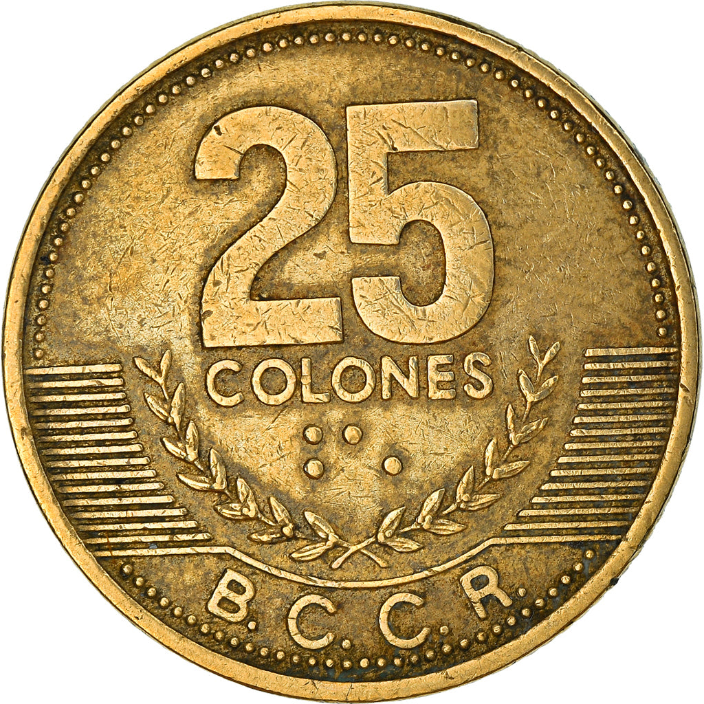 Coin, Costa Rica, 25 Colones, 2001, EF(40-45), Brass, KM:229A