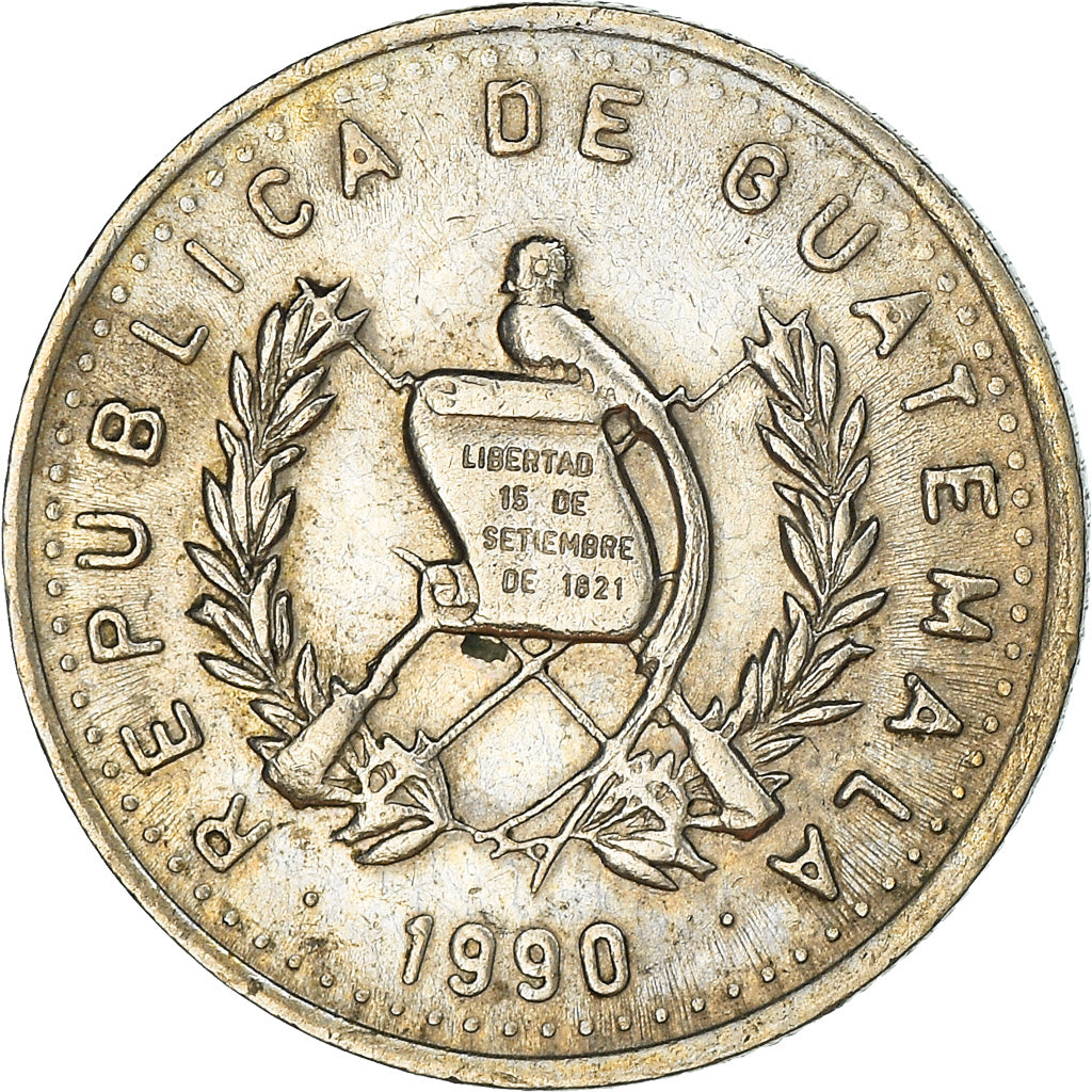 Moneta, Guatemala, 5 Centavos, 1990, BB, Rame-nichel, KM:276.4