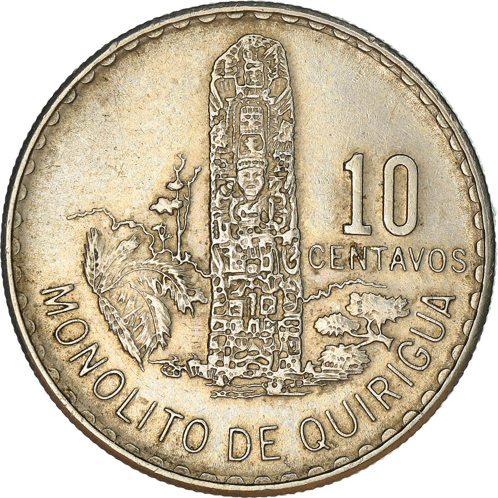 Moneta, Guatemala, 10 Centavos, 1975, AU(50-53), Miedź-Nikiel, KM:274