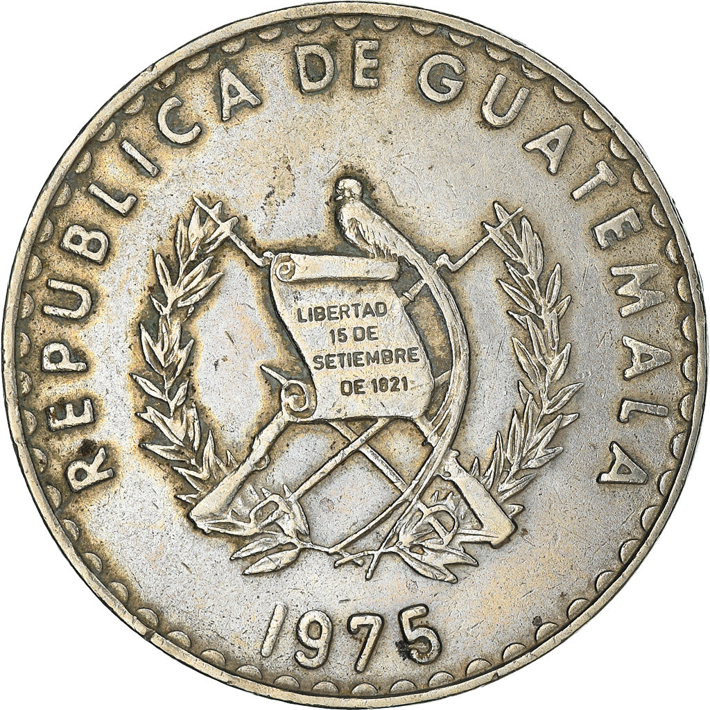 Moneda, Guatemala, 25 Centavos, 1975, MBC, Cobre - níquel, KM:272
