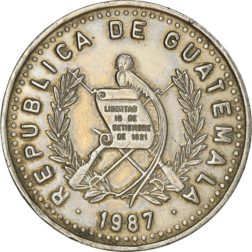 Moneda, Guatemala, 25 Centavos, 1987, MBC+, Cobre - níquel, KM:278.5