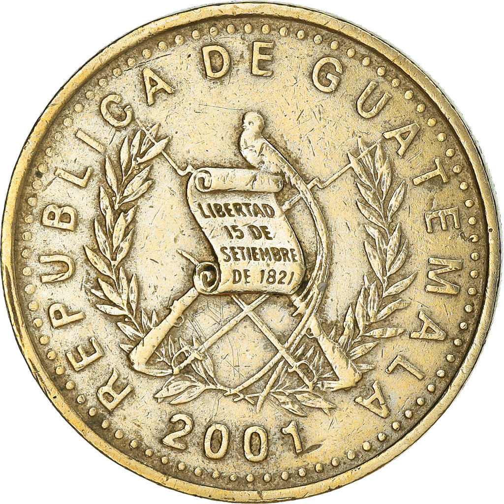Moneda, Guatemala, 50 Centavos, 2001, MBC, Níquel - latón, KM:283