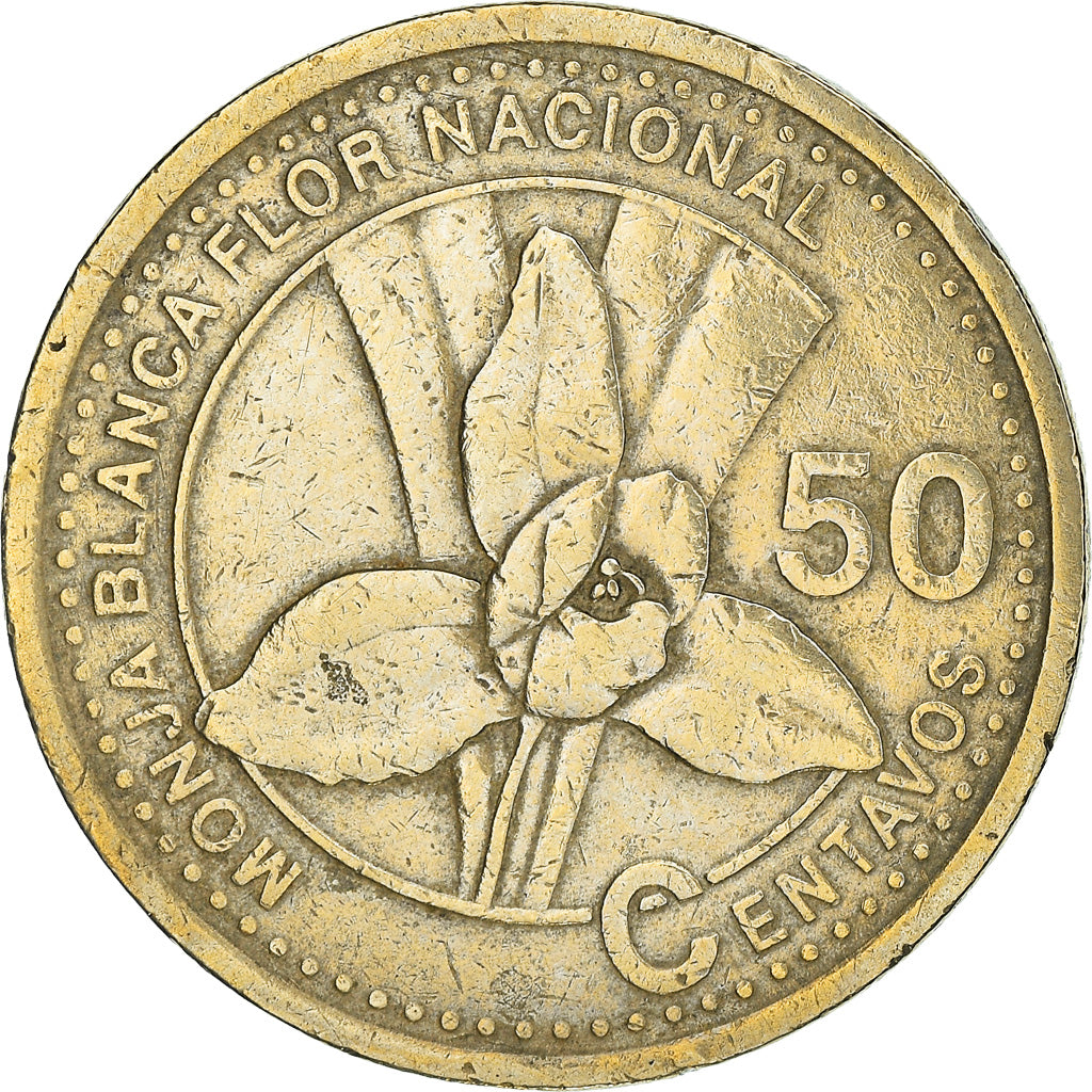 Moneda, Guatemala, 50 Centavos, 2001, MBC, Níquel - latón, KM:283