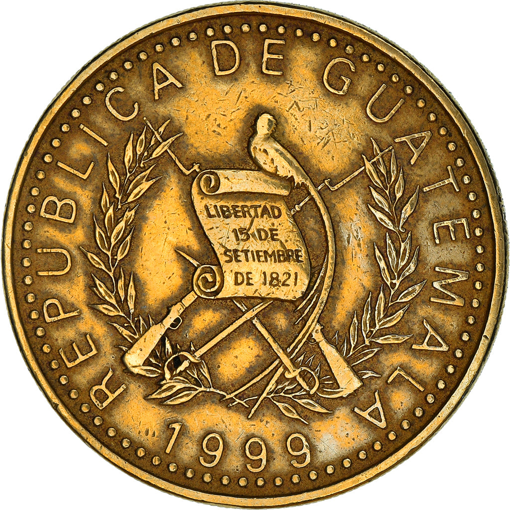 Moneta, Guatemala, Quetzal, 1999, VF(30-35), Mosiądz niklowy, KM:284