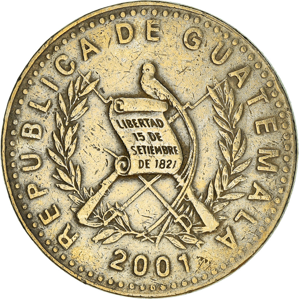 Moneda, Guatemala, Quetzal, 2001, MBC, Níquel - latón, KM:284