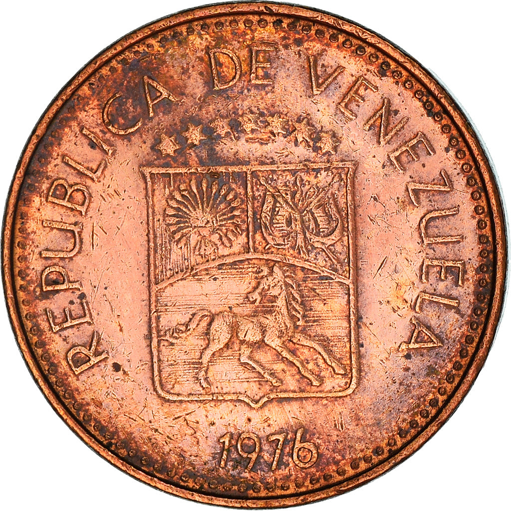 Moneta, Venezuela, 5 Centimos, 1976, MB+, Acciaio ricoperto in rame, KM:49