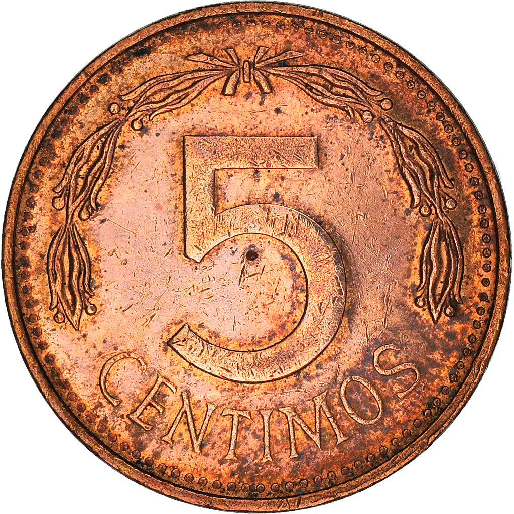 Moneta, Venezuela, 5 Centimos, 1976, MB+, Acciaio ricoperto in rame, KM:49