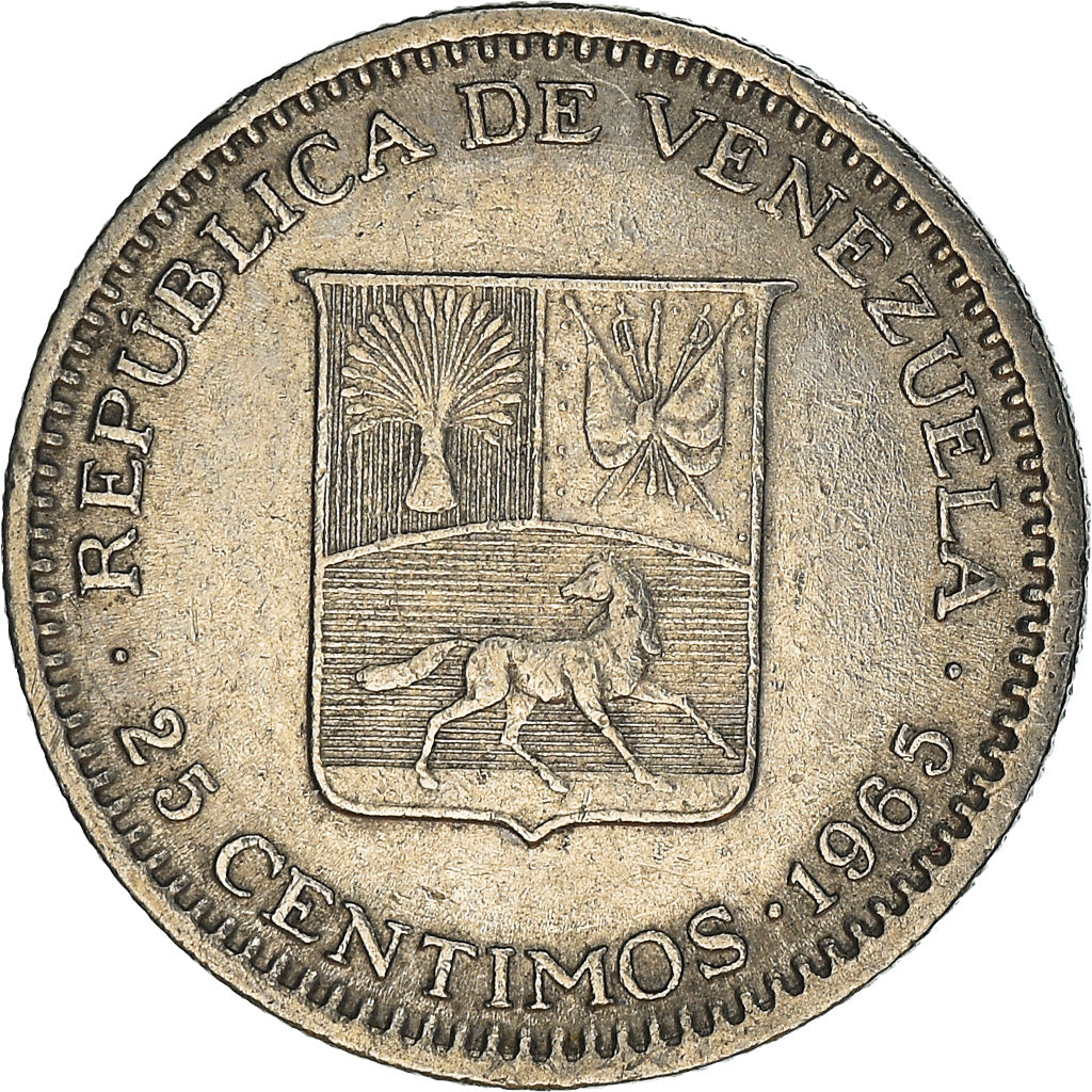 Münze, Venezuela, 25 Centimos, 1965, British Royal Mint, SS+, Nickel, KM:40