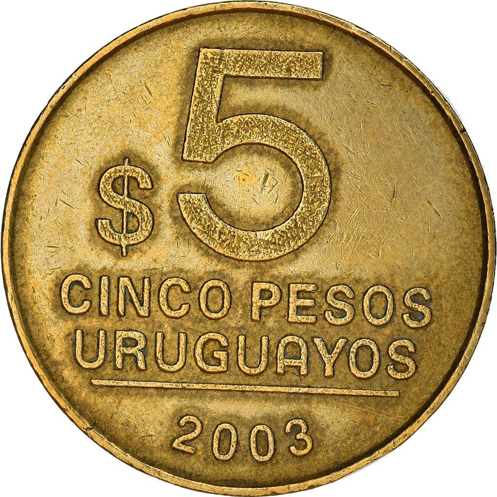 Moneda, Uruguay, 5 Pesos Uruguayos, 2003, BC+, Aluminio - bronce, KM:120.1