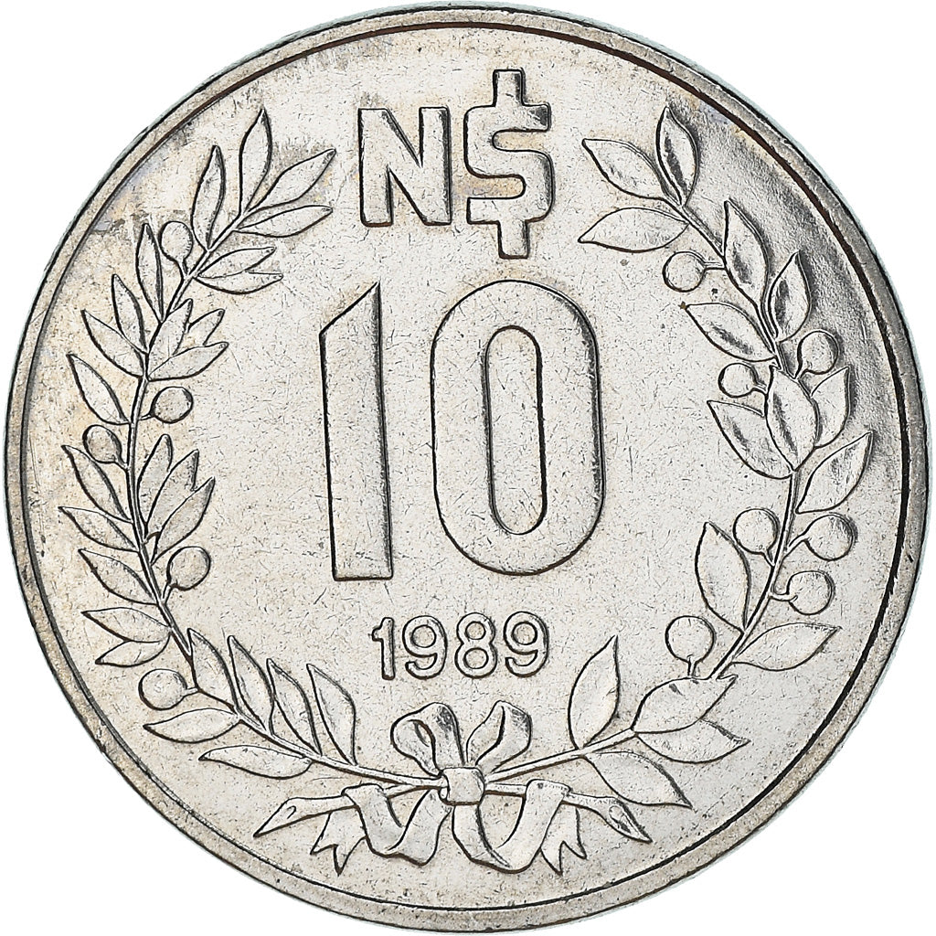 Moneta, Uruguay, 10 Nuevos Pesos, 1989, Paris, BB+, Acciaio inossidabile, KM:93