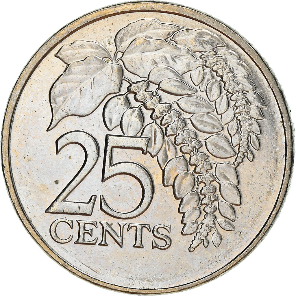 Moneta, TRINIDAD E TOBAGO, 25 Cents, 2009, BB+, Rame-nichel
