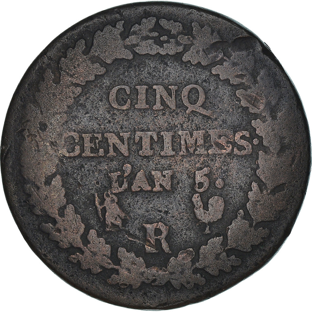 Moneta, Francia, Dupré, 5 Centimes, 1797, Orléans, B+, Bronzo, KM:640.9