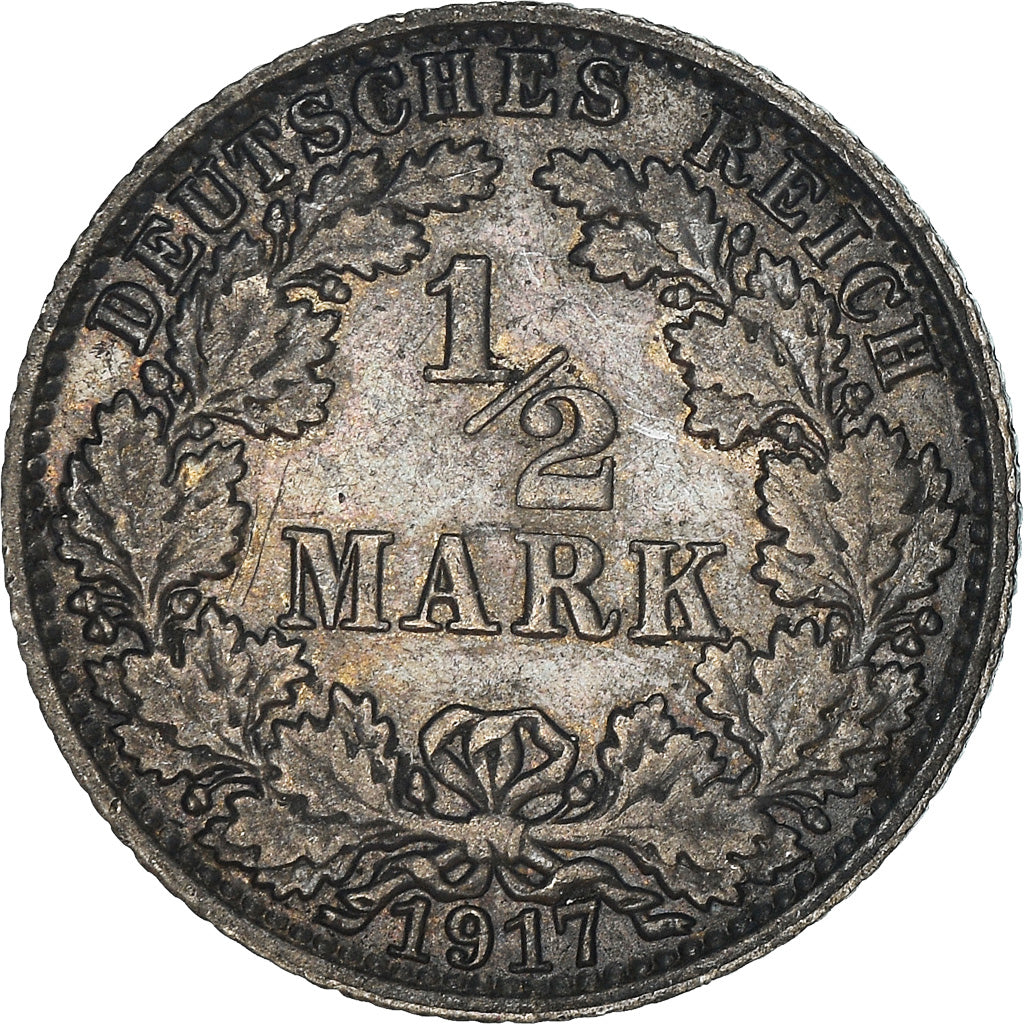 Coin, GERMANY - EMPIRE, 1/2 Mark, 1917, Berlin, EF(40-45), Silver, KM:17