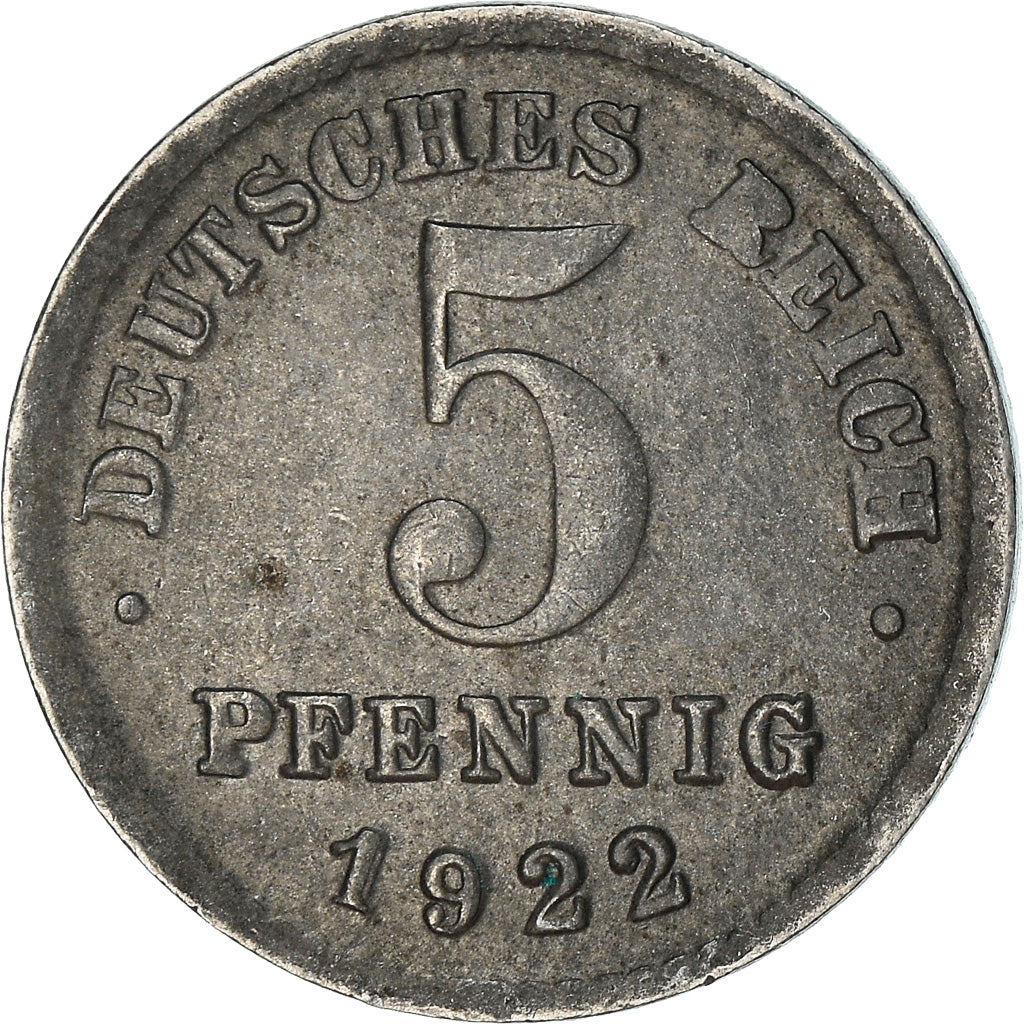 Moneta, GERMANIA - IMPERO, 5 Pfennig, 1922, Karlsruhe, MB+, Ferro, KM:19
