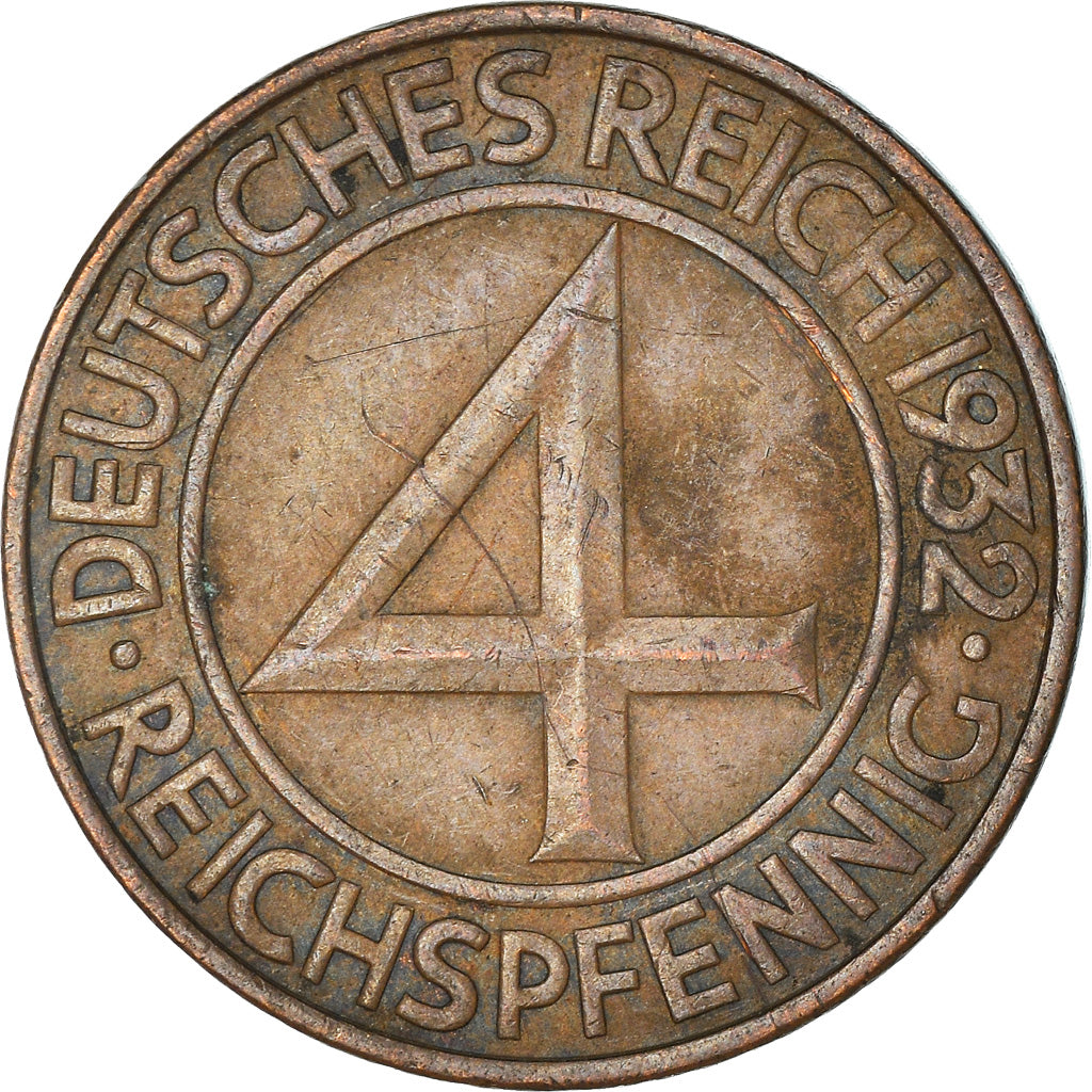Moneta, GERMANIA, REPUBBLICA DI WEIMAR, 4 Reichspfennig, 1932, Berlin, BB