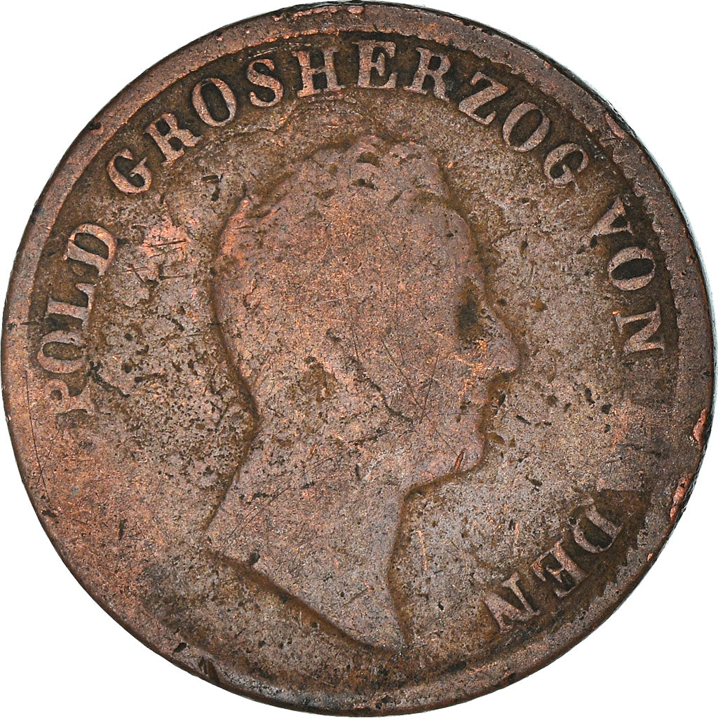 Moneta, Stati tedeschi, BADEN, Leopold I, Kreuzer, 1845, MB, Rame, KM:203