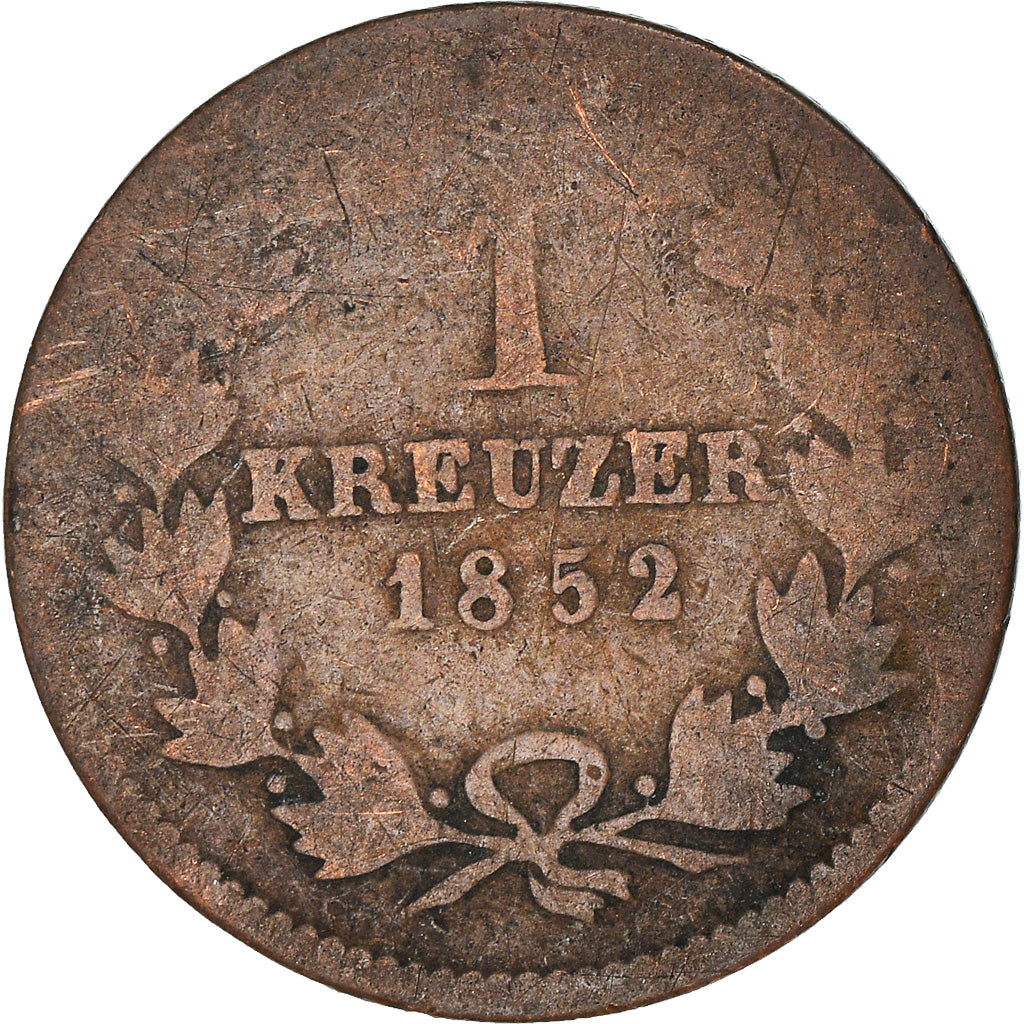 Munten, Duitse staten, BADEN, Leopold I, Kreuzer, 1852, ZG+, Koper, KM:218.2